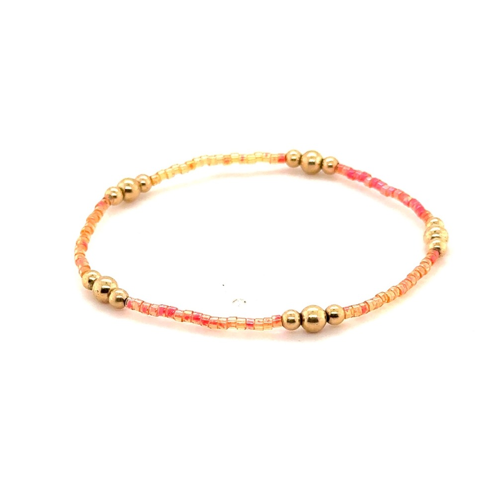 Enewton Hope Unwritten Beaded Stretch Bracelet Gold Filled Pink Orange 6 Inch